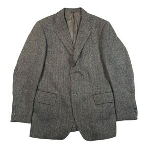 Garrison Park Harris Tweed Mens 40R Herringbone Wool Blazer Grey 3 Button Coat